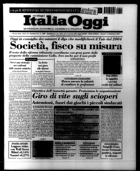 Italia oggi : quotidiano di economia finanza e politica